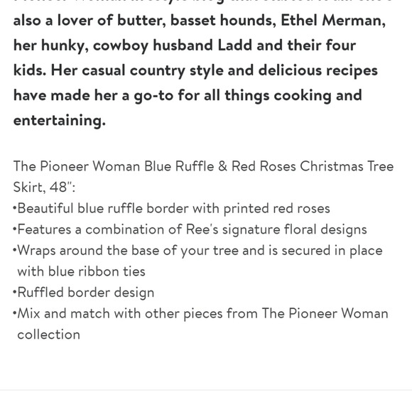 The Pioneer Woman Blue Ruffle & Red Roses Christmas Tree Skirt, 48" - Picture 6 of 6